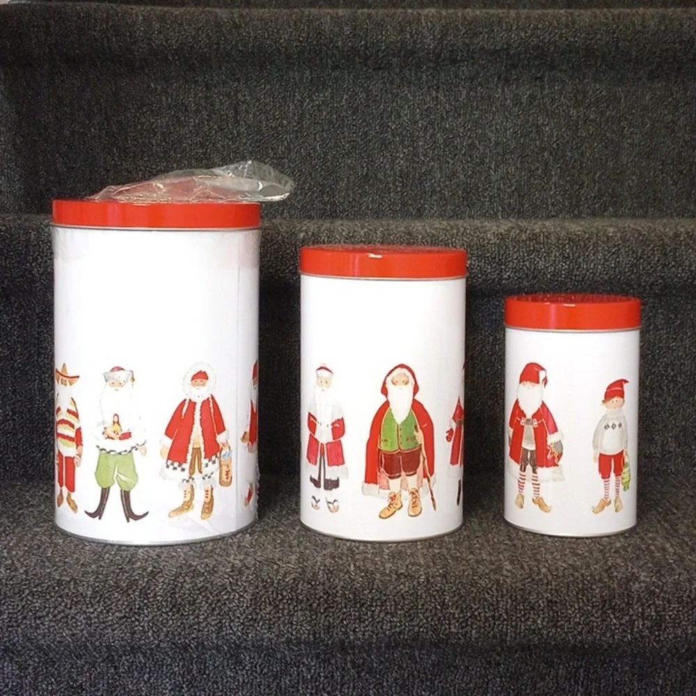 NEW Ikea Snodriva Vintage Metal Round Canister Set, Santa, Christmas Holiday